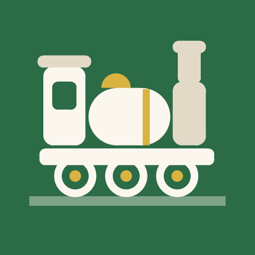 The app icon: a steam locomotive on a length of track